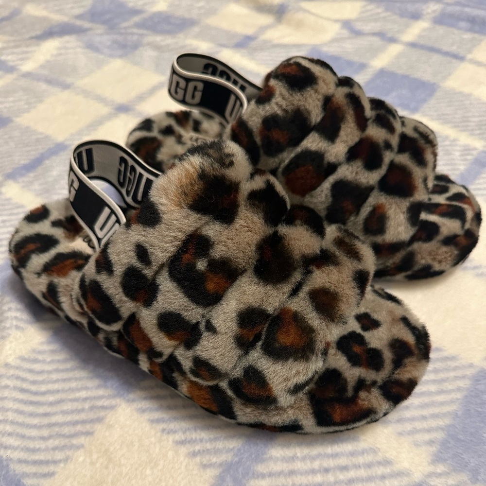 UGG Fluff Yeah Animal Print Leopard Fluffy Slippers